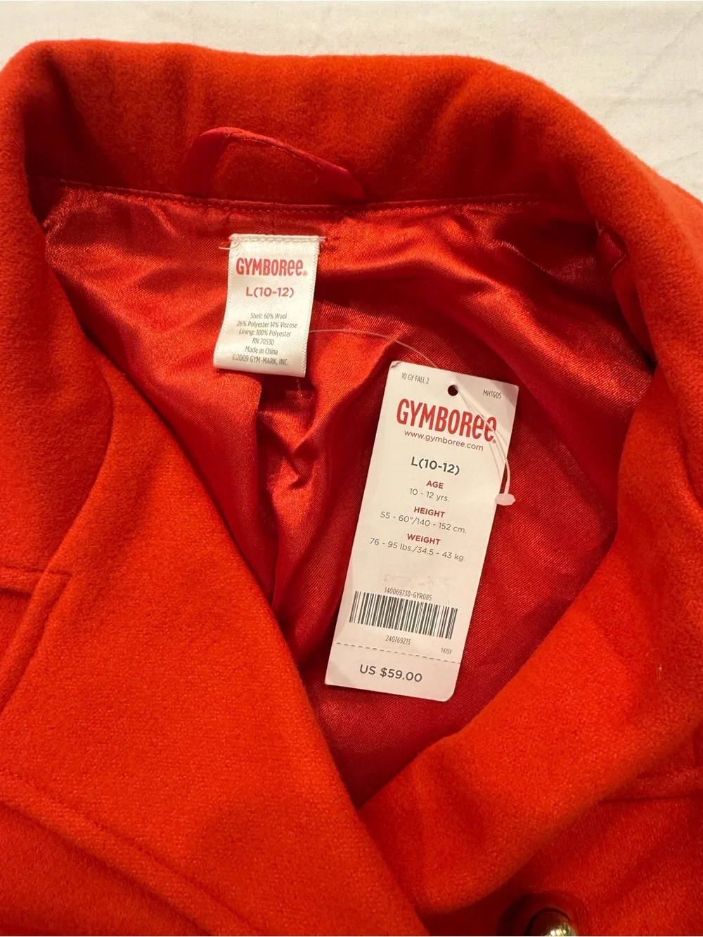 Gymboree Red Double-Breasted Pea Coat with Gold Buttons
